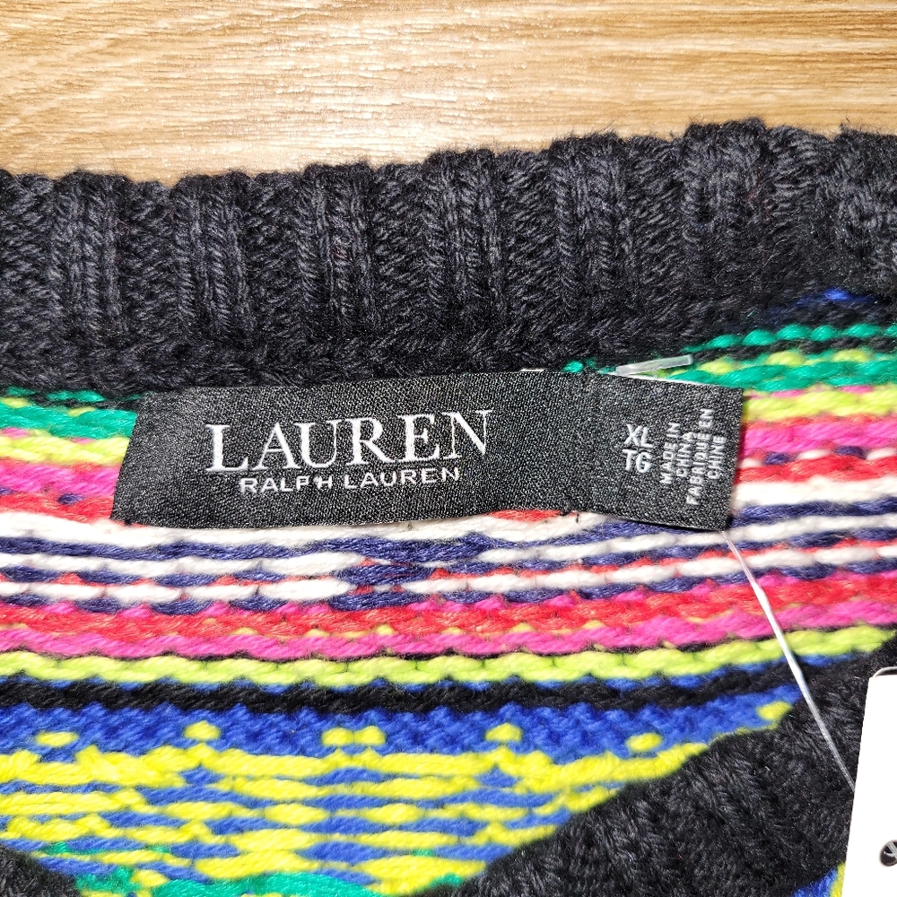 Lauren Ralph Lauren Womens Multi Geo-Motif Cotton-Linen Sweater Size XL New $195 - Picture 3 of 4
